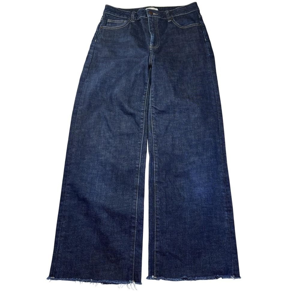 Oliver Logan Wide Leg Jeans Womens 26 Blue Dark Wash High Rise Raw Hem Denim